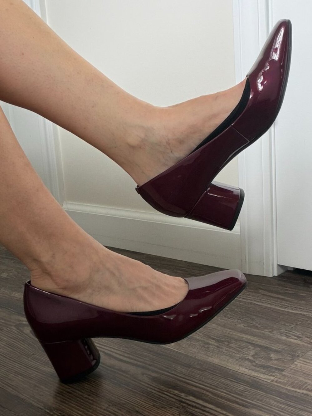 Calvin Klein Patent Block‑Heel Pumps – Burgundy / Wine – Size 7M